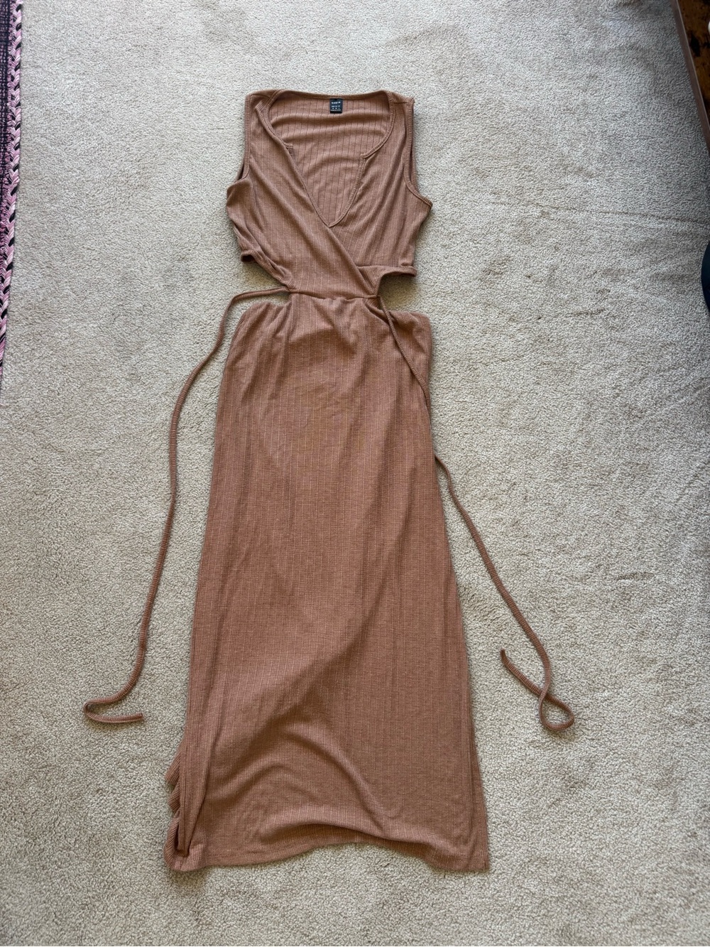SHEIN tan maxi cut out dress